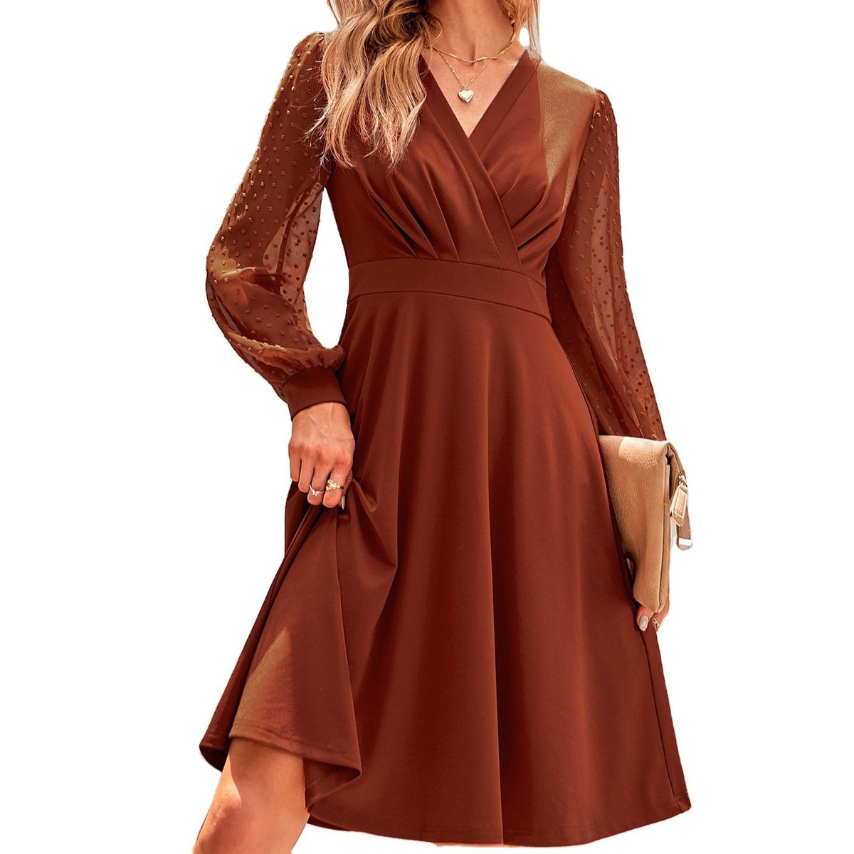 Women's Casual Loose Dress - Long Sleeve Solid Color Summer Wear - photo 2