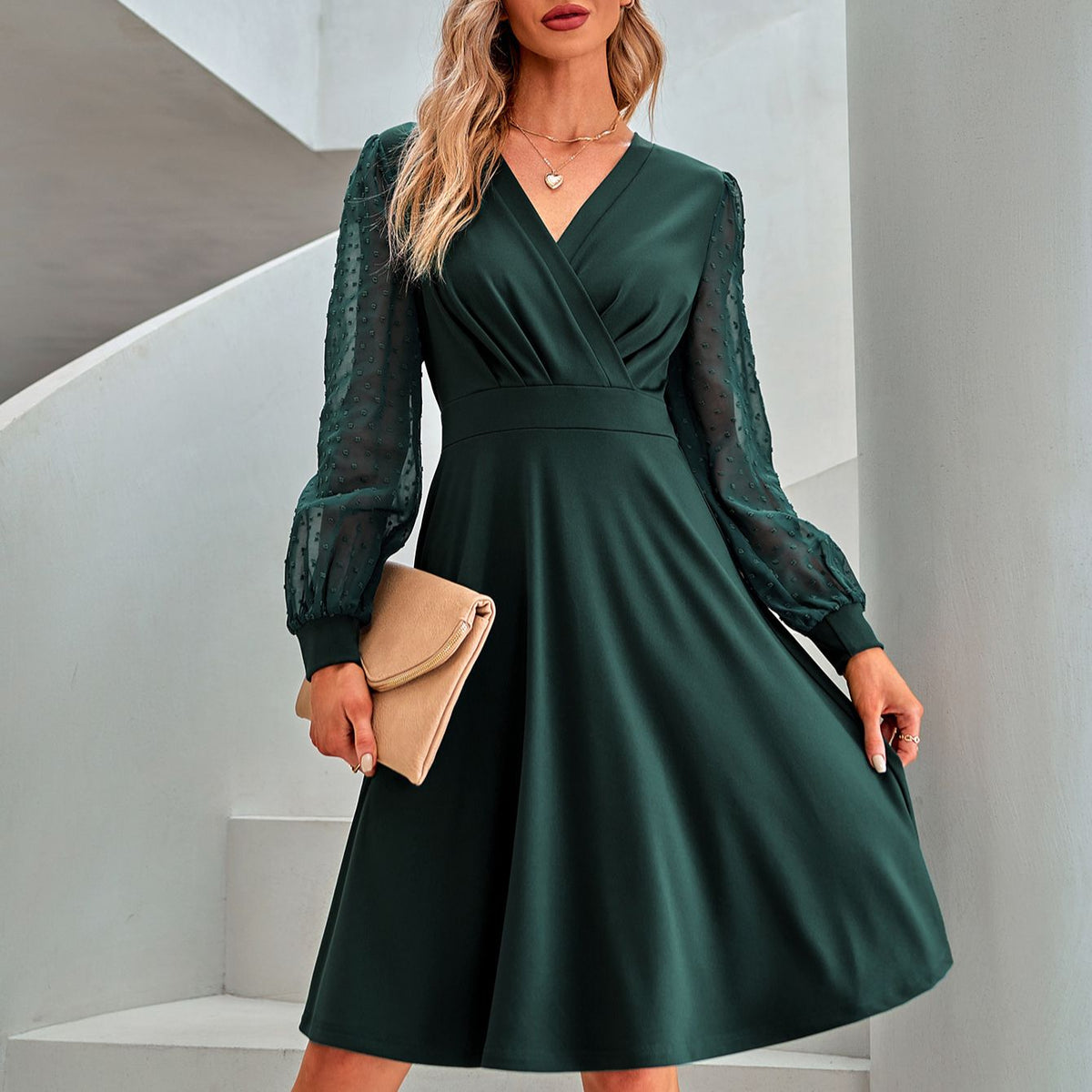 Women's Casual Loose Dress - Long Sleeve Solid Color Summer Wear - photo 3