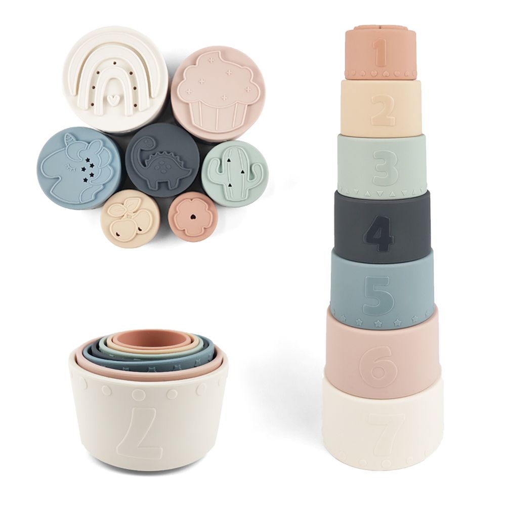 Stacking Bath Toys Soft Silicone Geometric Cups for Baby Toddler - photo 1