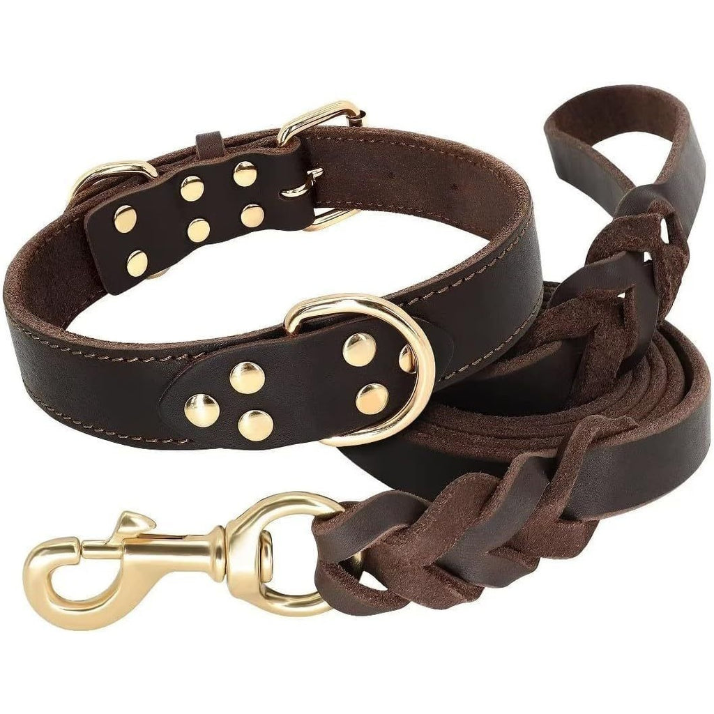 Woven Leather Dog Collar and Leash Set for Small and Medium Dogs - photo 1