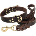 Woven Leather Dog Collar and Leash Set for Small and Medium Dogs - photo 1