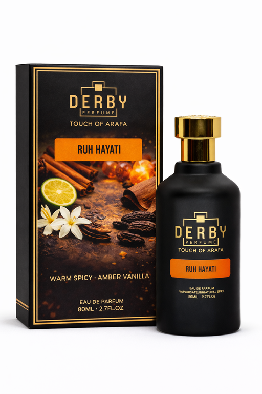 Derby perfume bottle and packaging on a white background